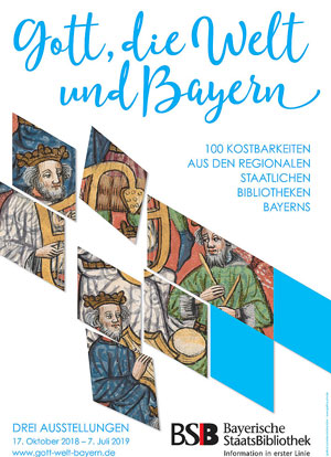 Plakat zur Ausstellung „Gott, die Welt und Bayern“
