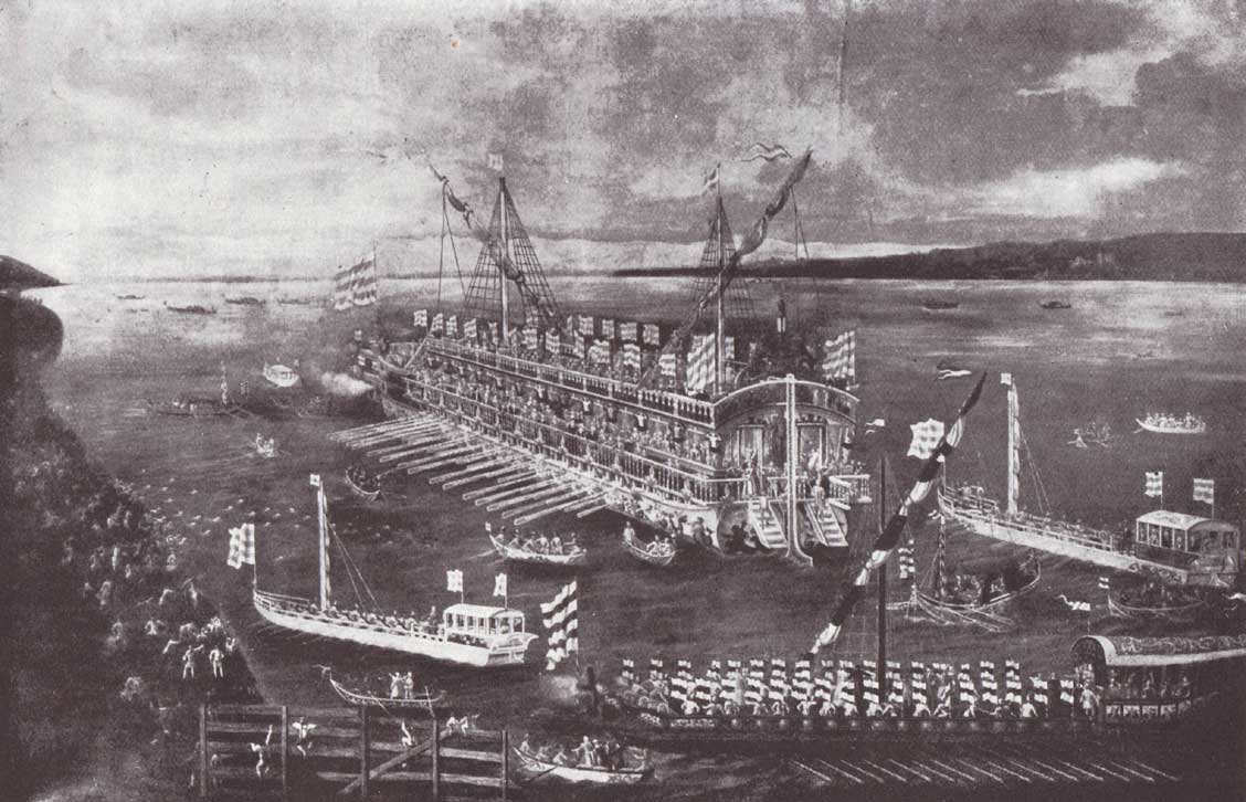 Das Prunkschiff Bucintoro mit Begleitflotte