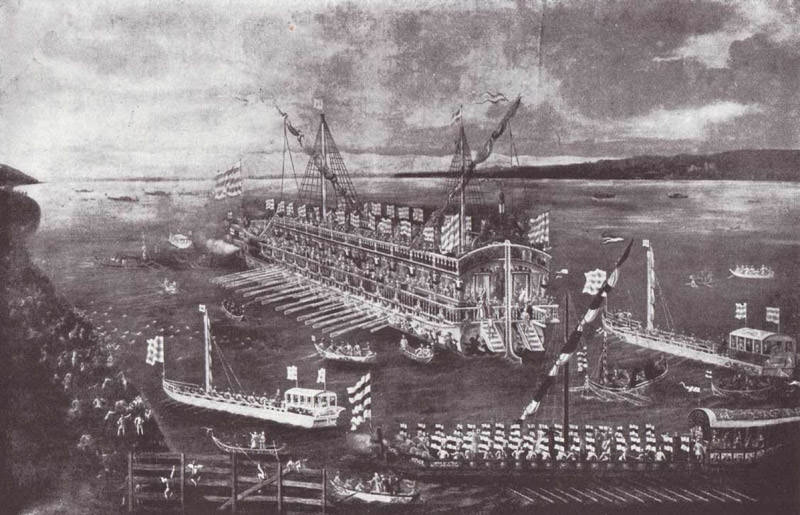 Das Prunkschiff Bucintoro mit Begleitflotte