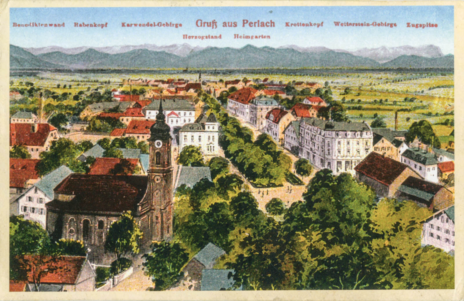 Gemalte Postkarte von Perlach