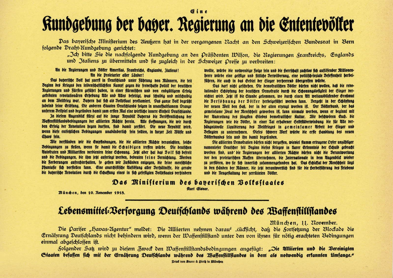 Kundgebung der bayer, Regierung an die Ententevölker