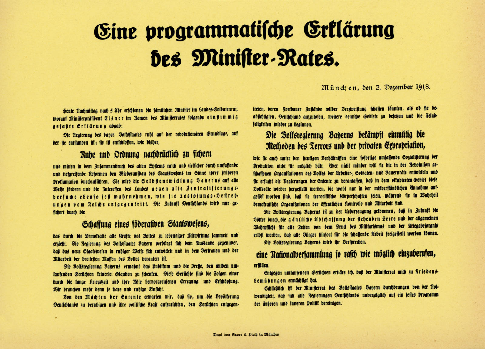Eine programmatische Erklärung des Minister-Rates.