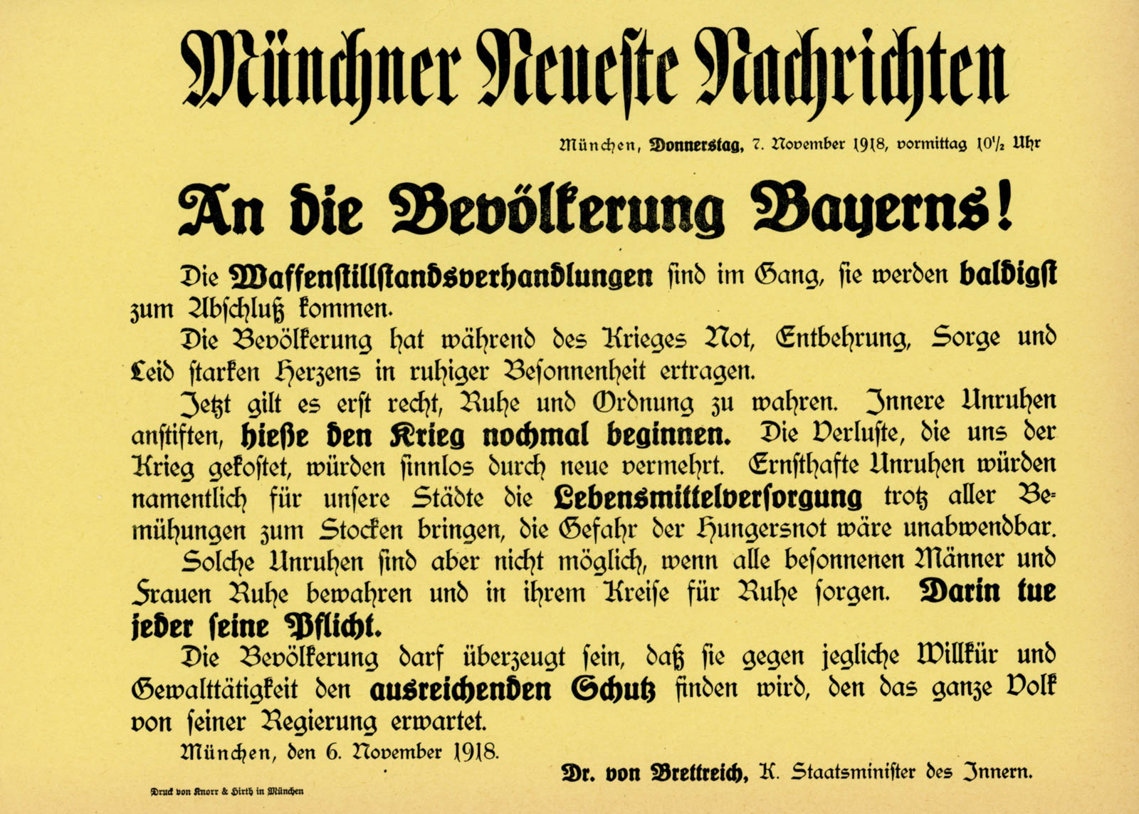 An die Bevölkerung Bayerns!