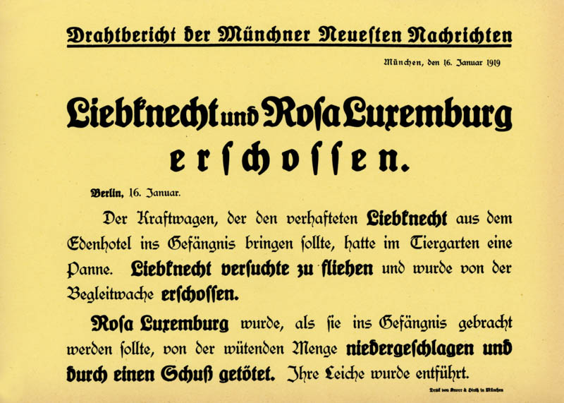 Liebknecht und Rosa Luxemburg erschossen