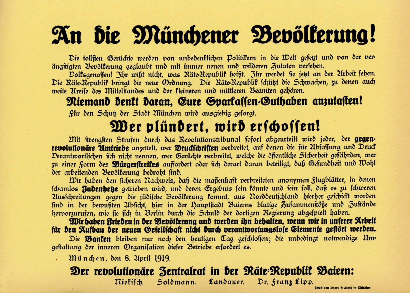 An die Münchner Bevölkerung!