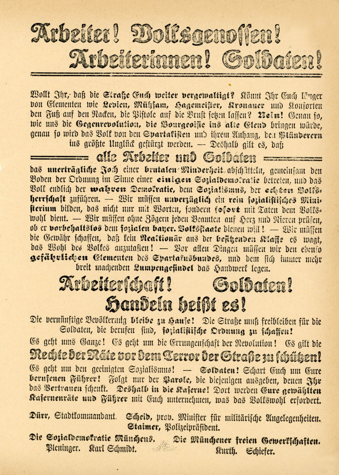Arbeiter! Volksgenossen! Arbeiterinnen! Soldaten!