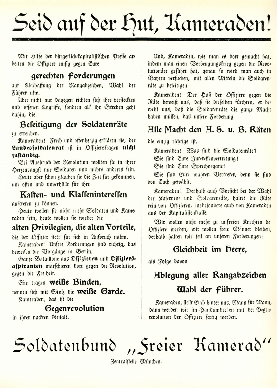 Seit auf der Hut, Kameraden!