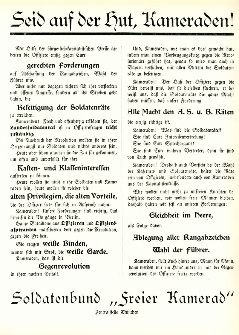 Seit auf der Hut, Kameraden!