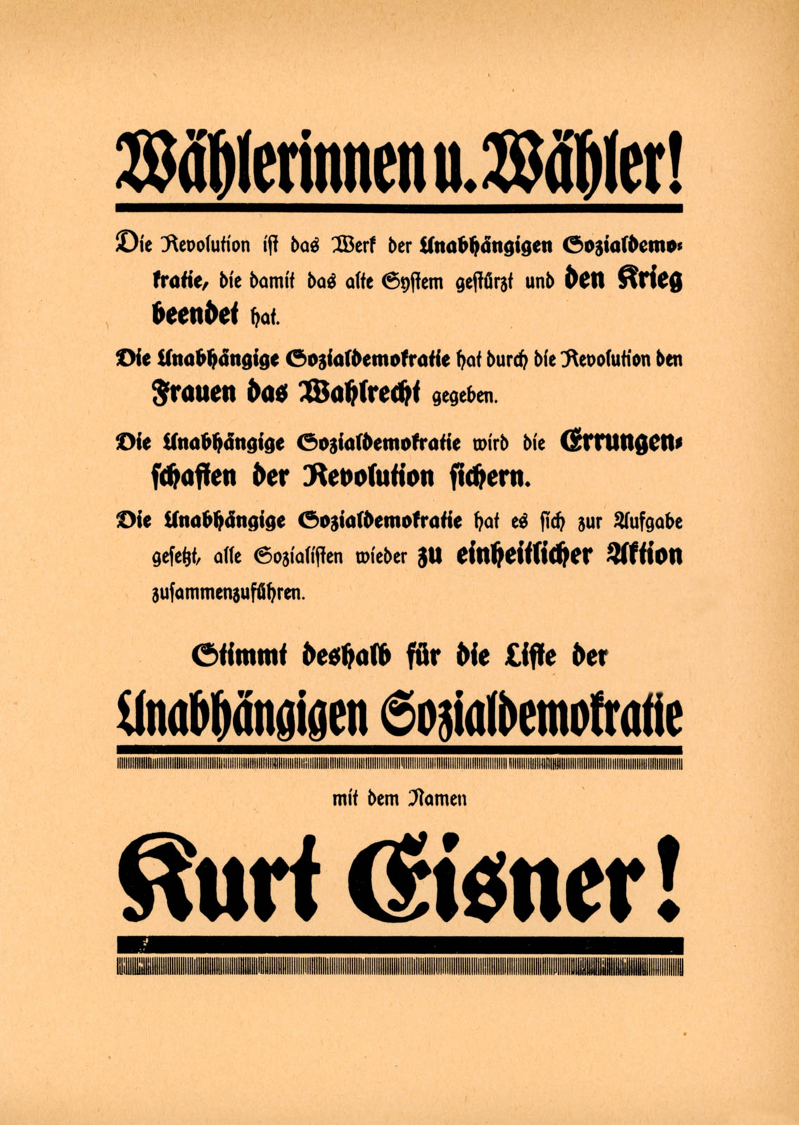 Wählerinnen u. Wähler!