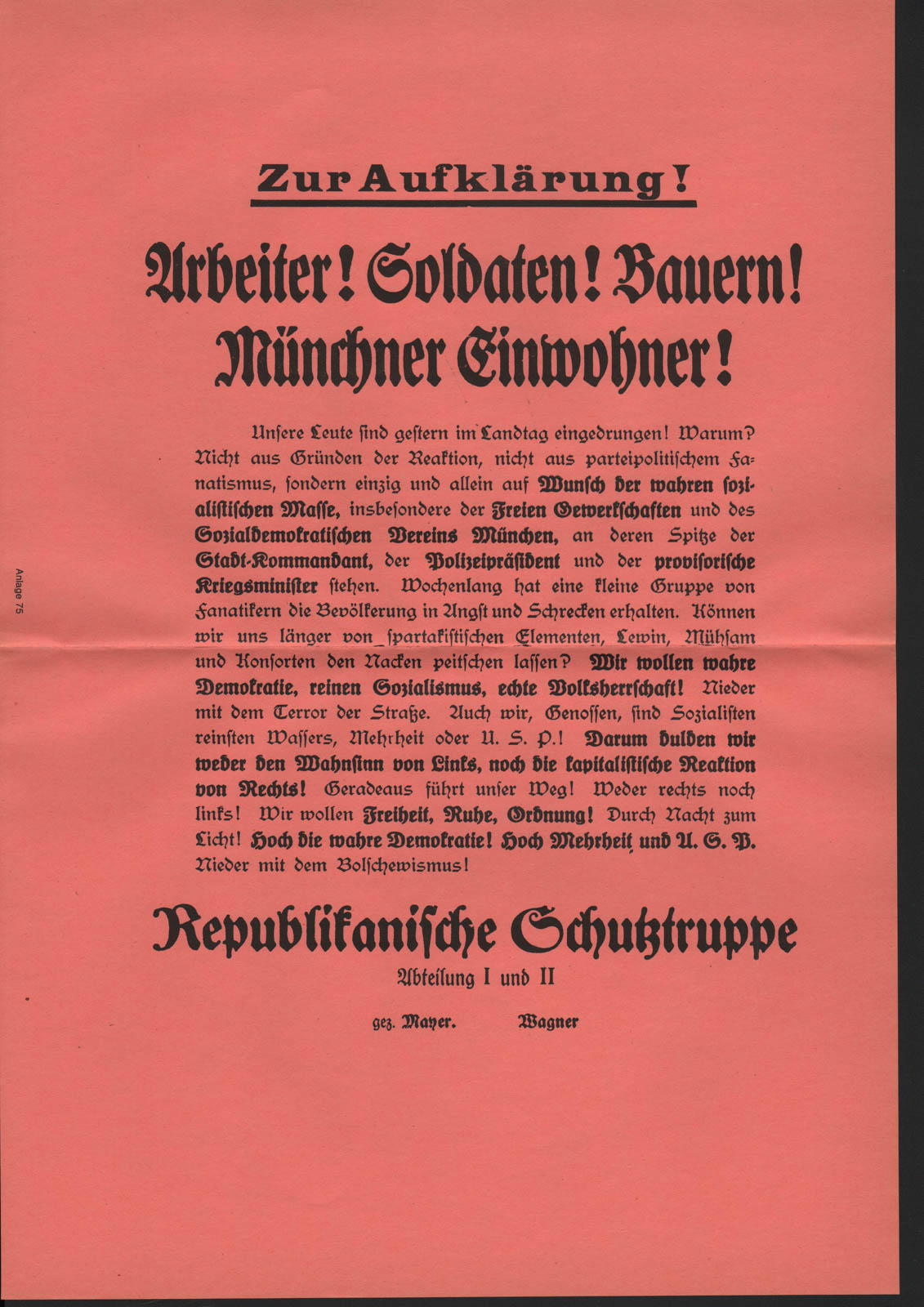 Arbeiter! Soldaten! Bauern! Münchner Einwohner!