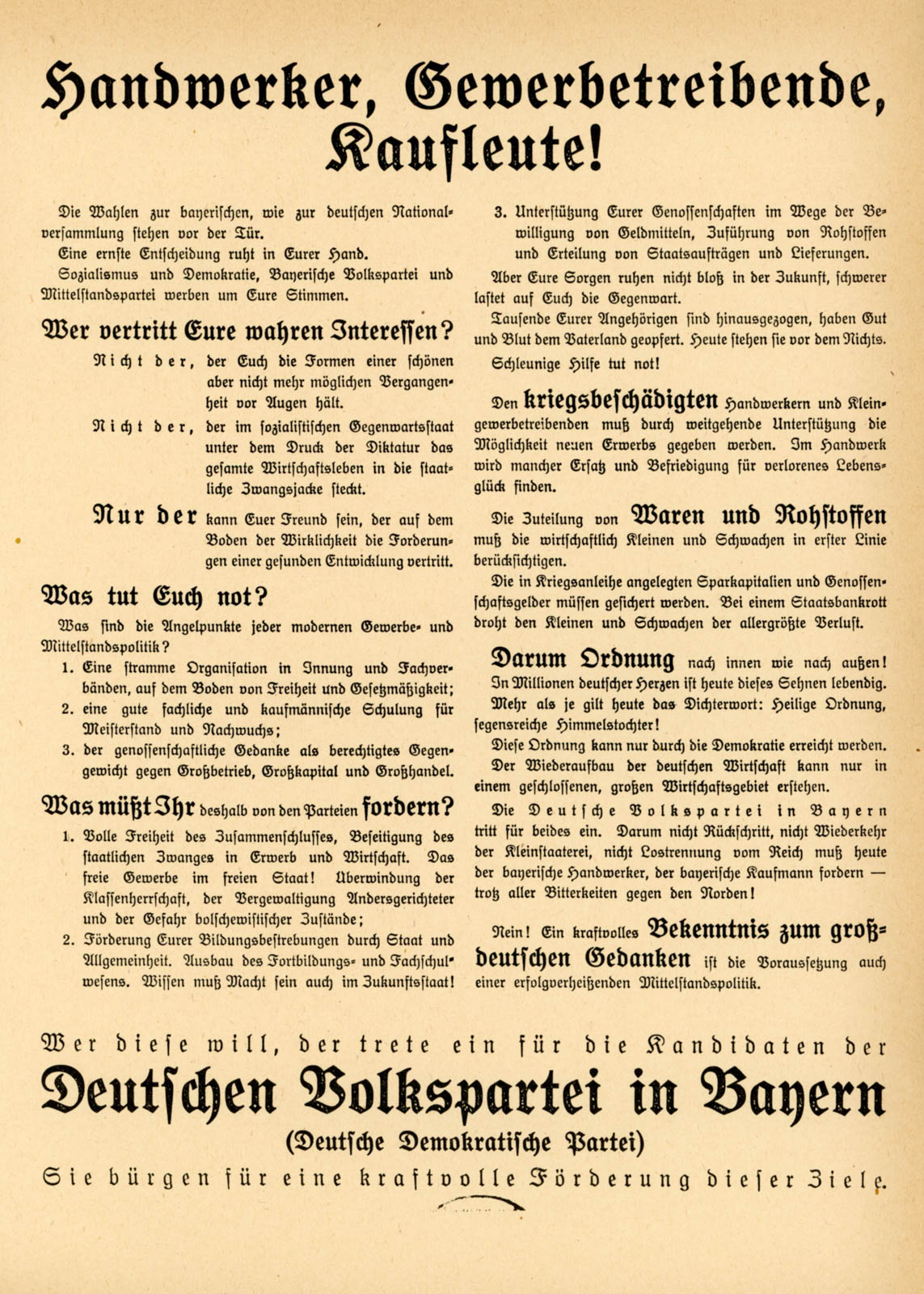 Handwerker, Gewerbetreibende, Kaufleute!