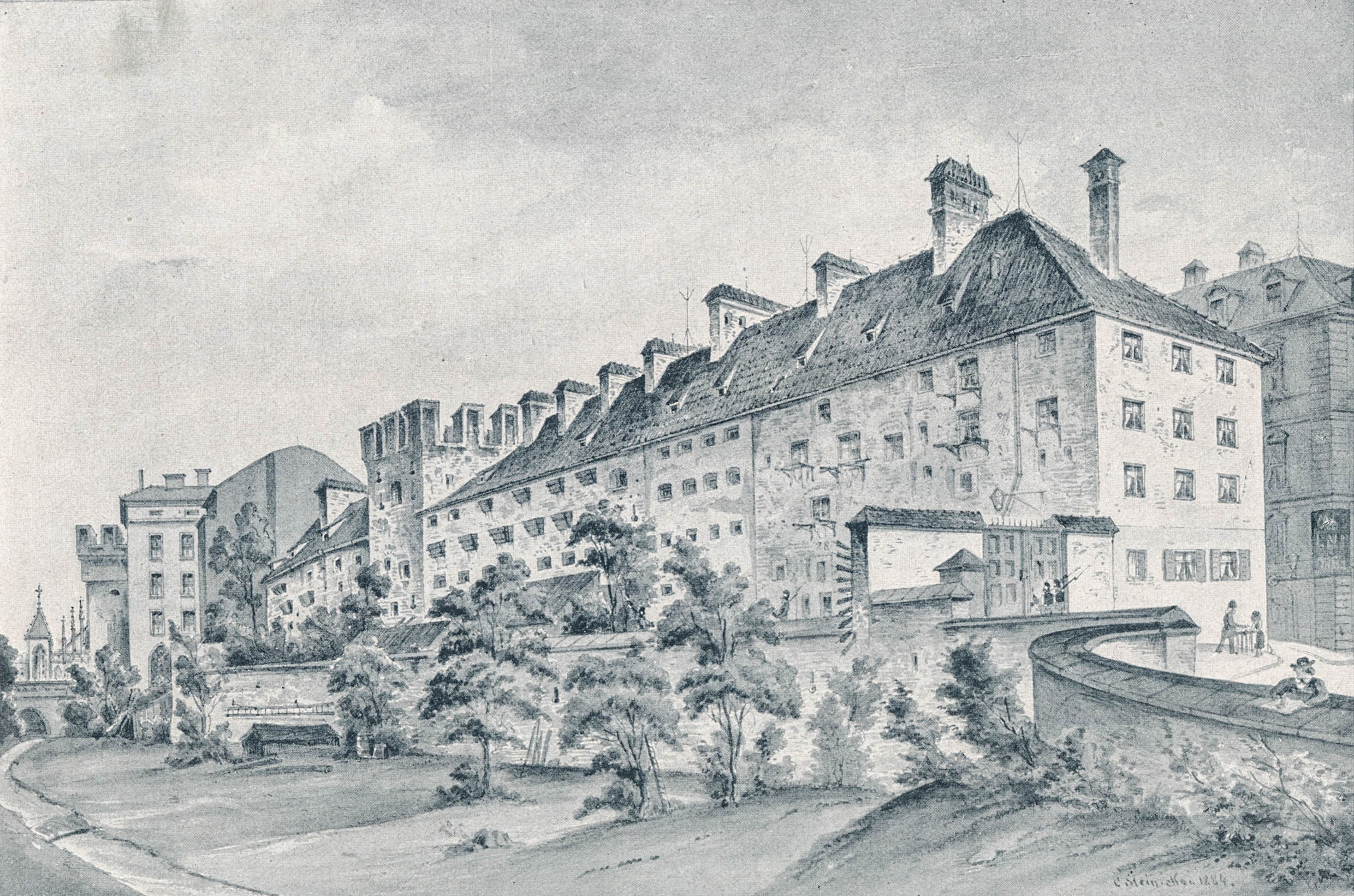 Die Kreuzkaserne, später Militärgefängnis