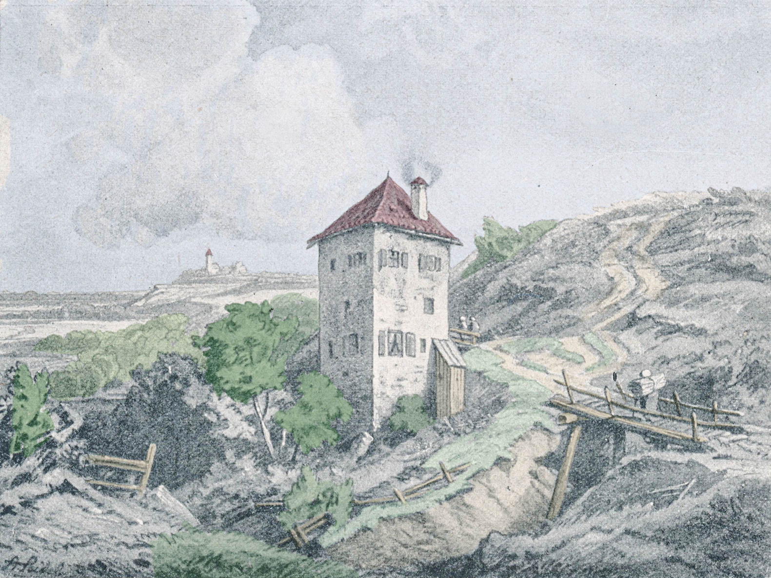 Altes Brunnhaus am Gasteig oberhalb der Praterbrücke