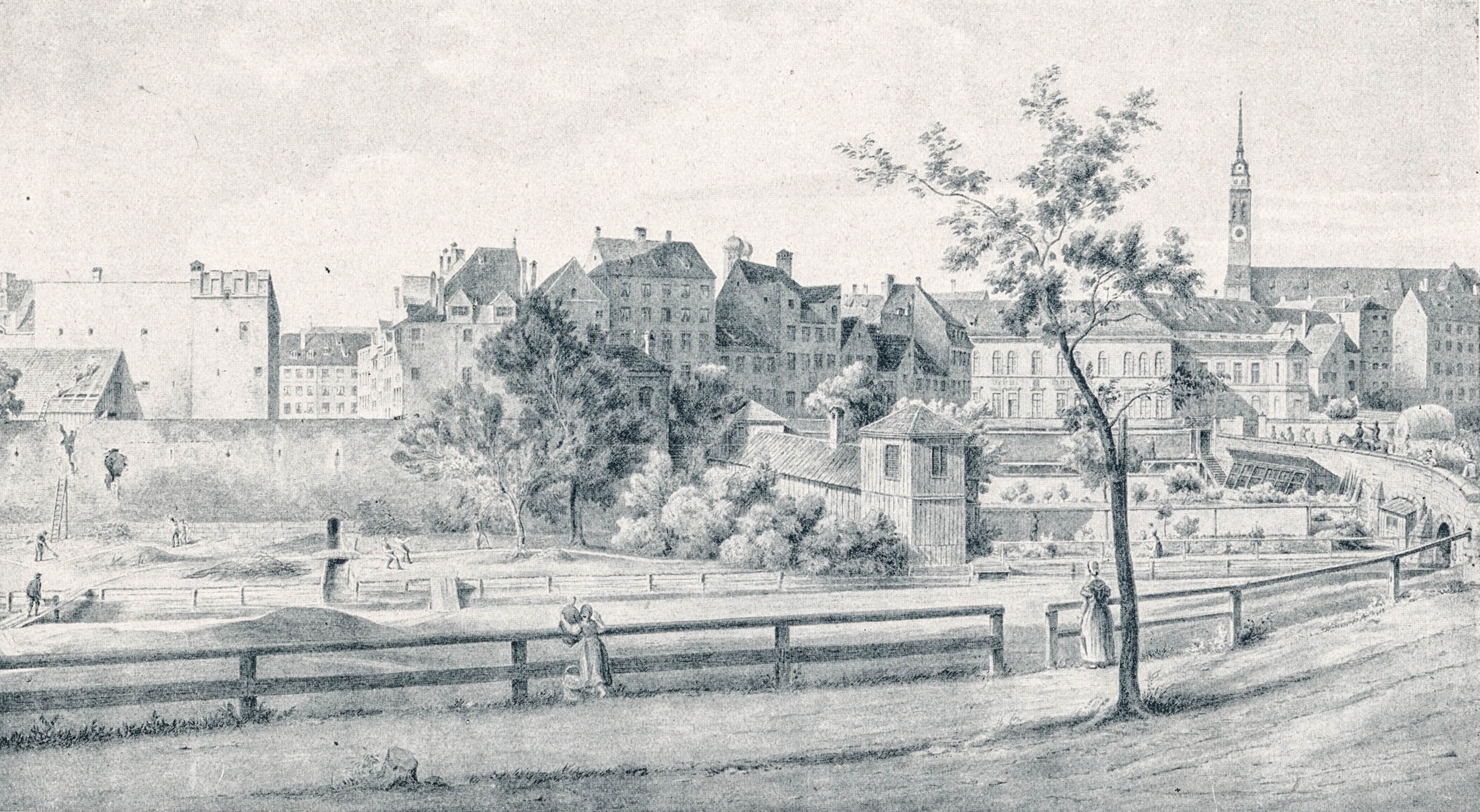 Stadtmauer an der Blumenstraße an Stelle der Schrannenhalle