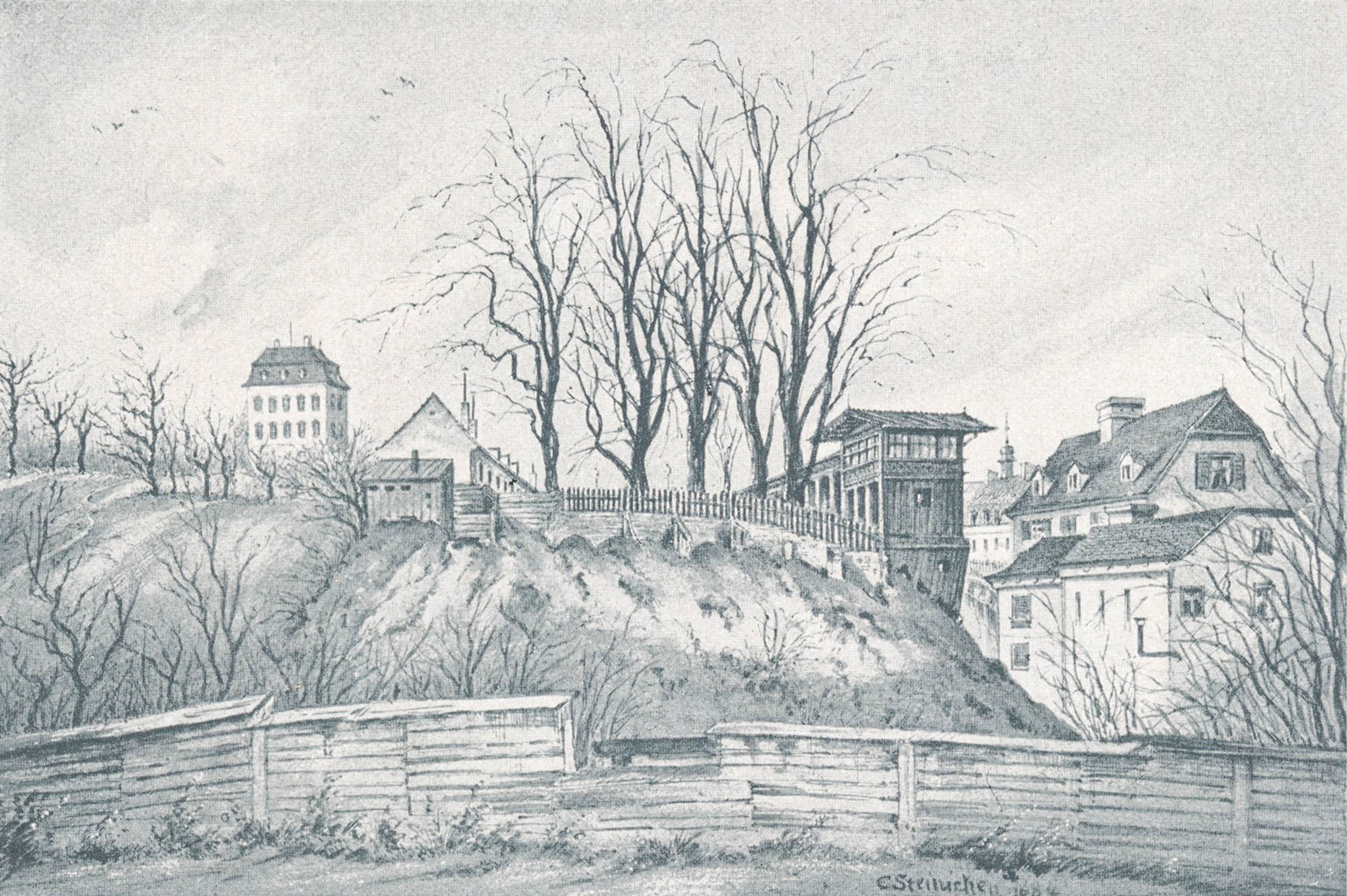 Geisterschlößl und Rockerl von der Winterstraße aus 1884 (später Maiga