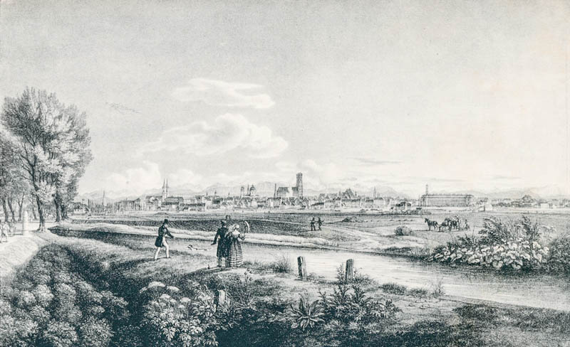 München von Norden, im Vordergrund links die Freisinger Landstraße