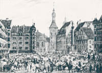 Quaglio Domenico – Der Marktplatz, wie eben Schranne gehalten wird, Blick von der Hauptwache zum Ra