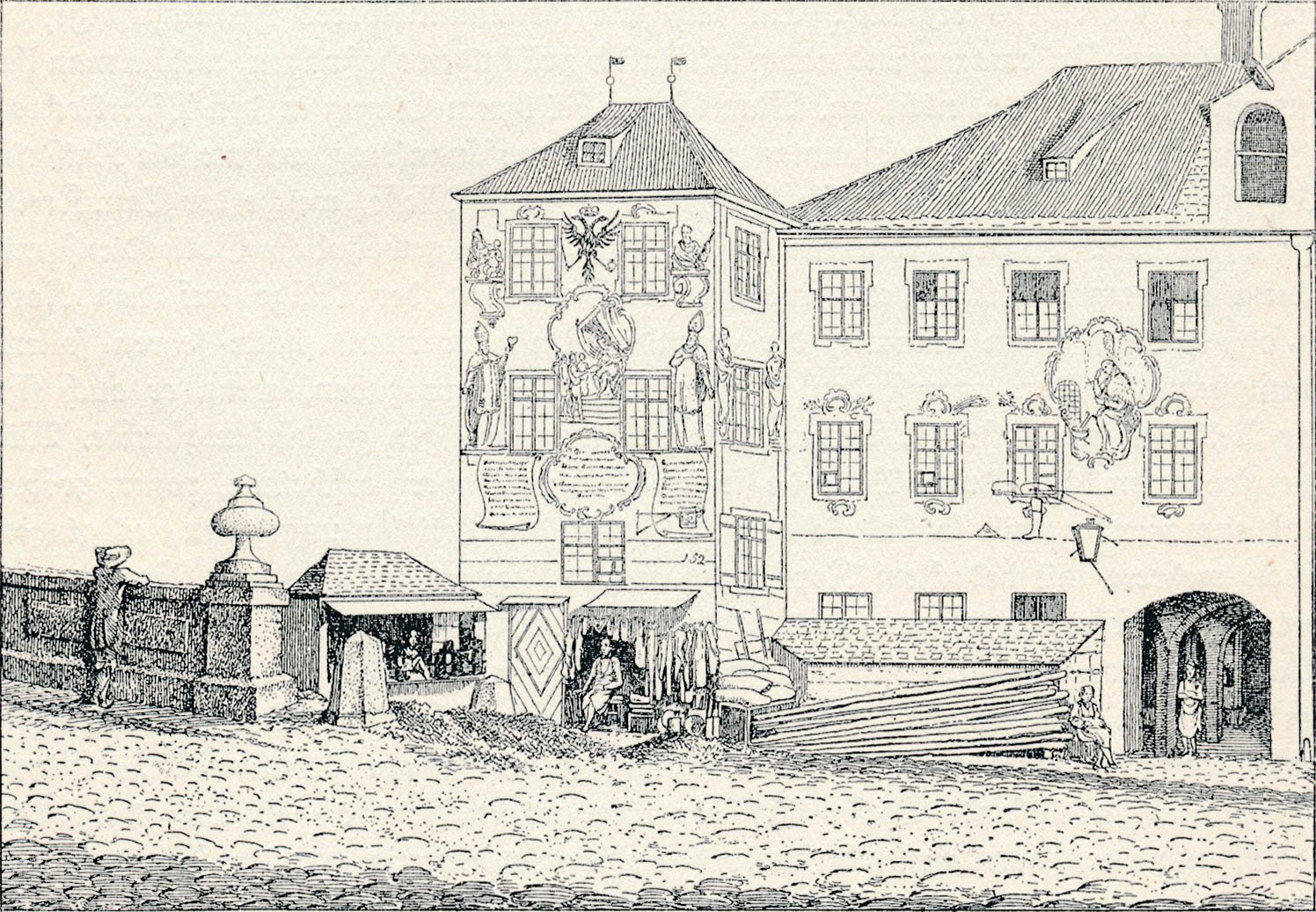 Die Hochbrücke und das Bäckerknecht-Bruderschaftshaus im Tal