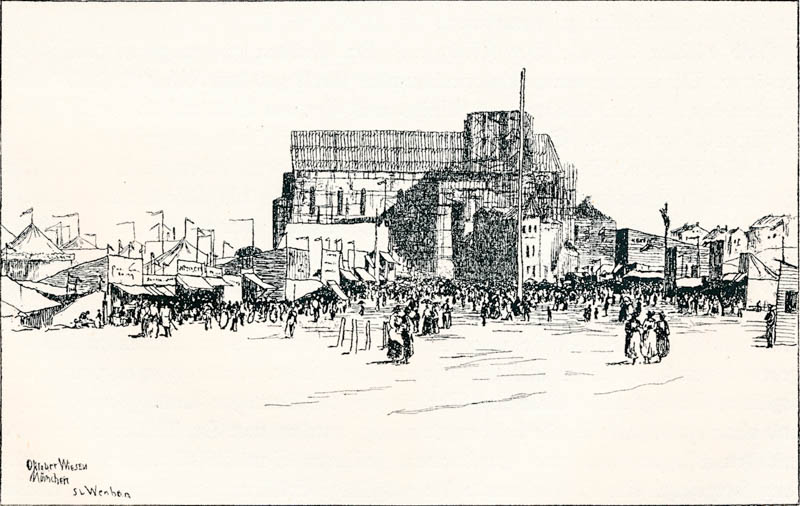 Oktober-Wiese mit der im Bau befindlichen St. Paulskirche