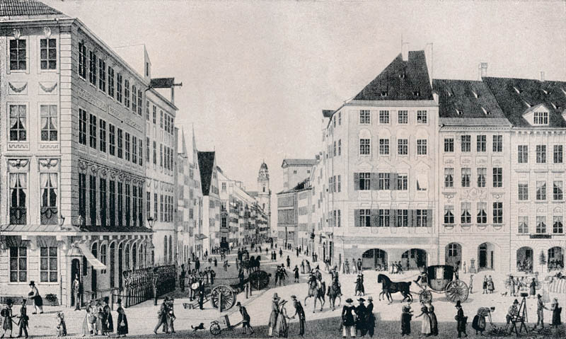 Die Wein- und Theatinerstraße im Jahre 1825