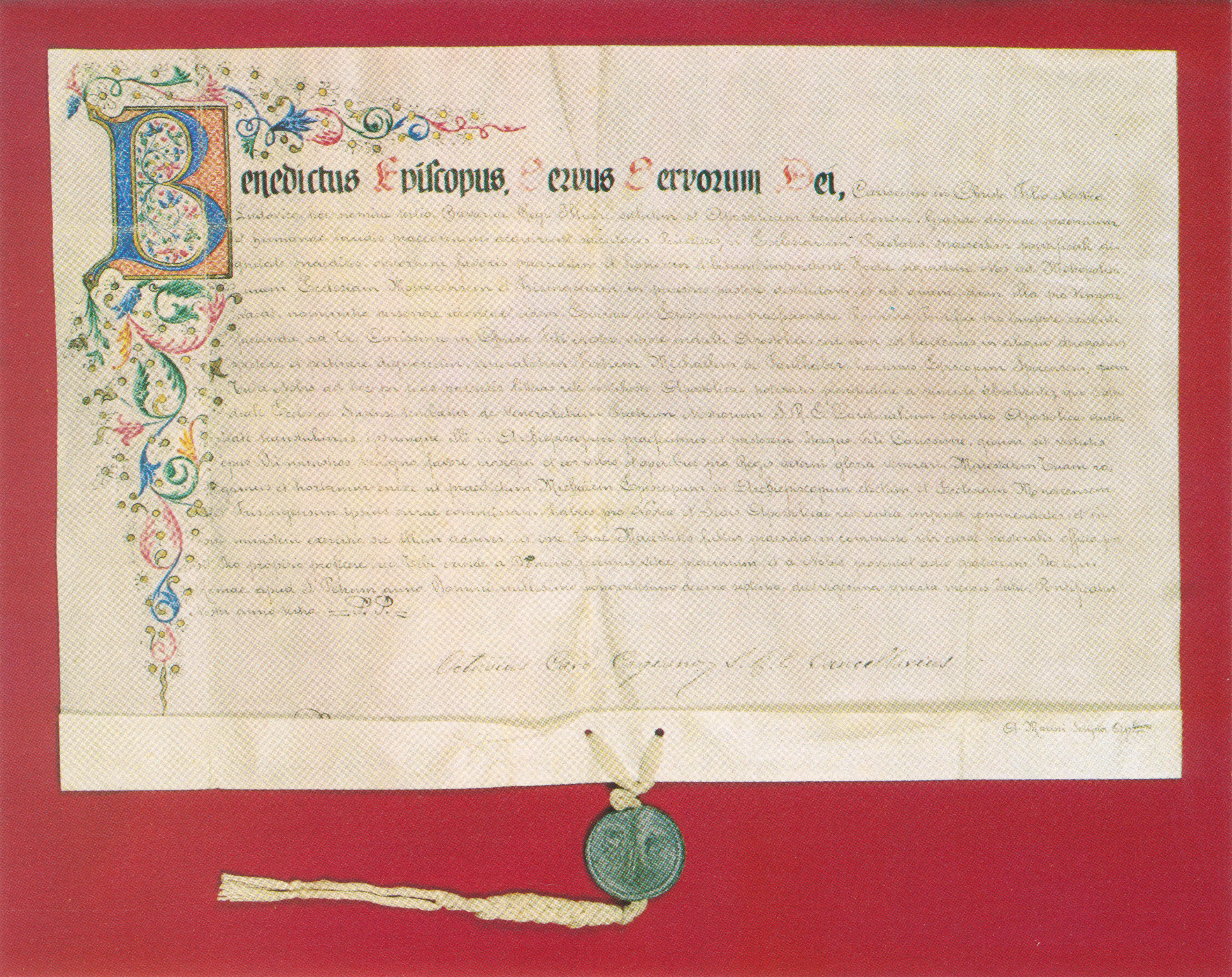 Urkunde Papst Benedikts XV. - Bischof Michael von Faulhaber