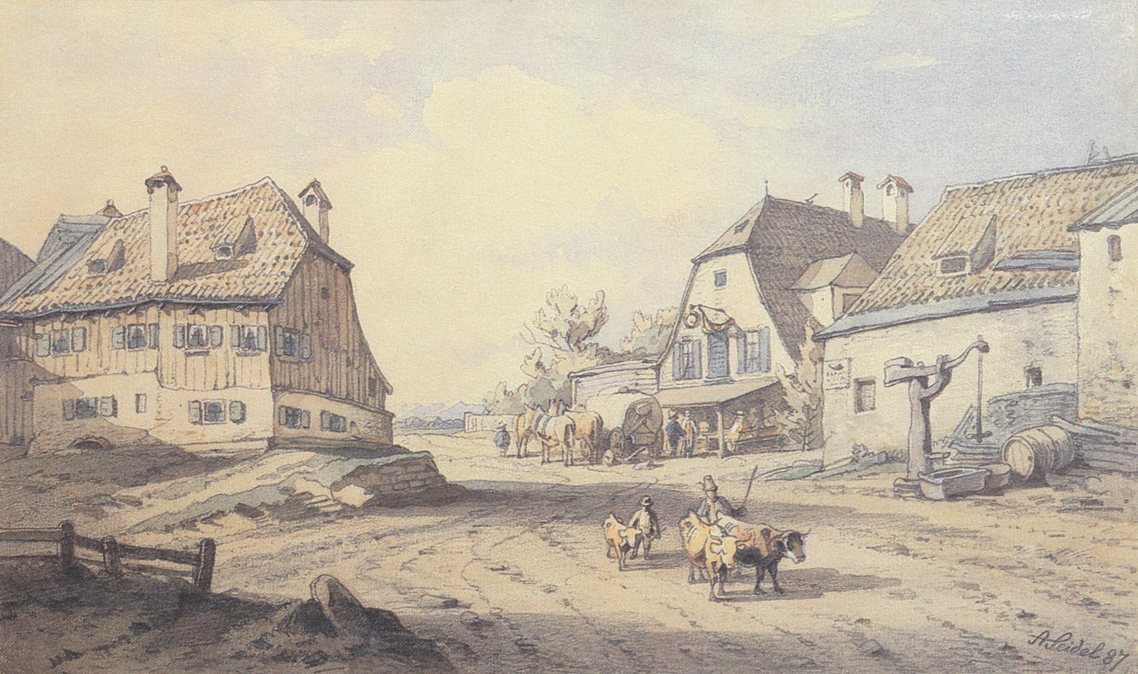 Partie am Nockherberg mit dem Gasthaus zum Nockhergarten