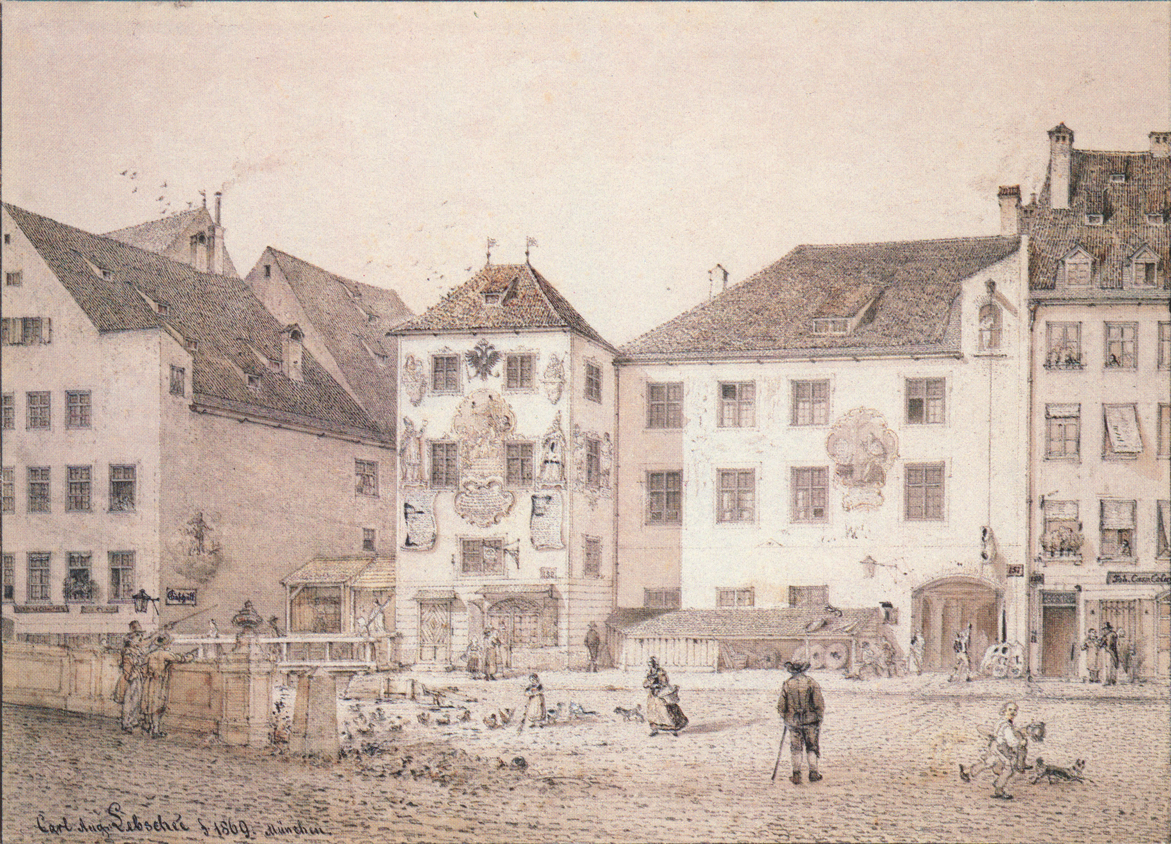 Häusergruppe an der Nordseite des Tals bei der ehemaligen Hochbrücke