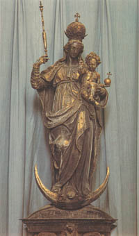 Brand Klaus – Die Muttergottes der Mariensäule während ihrer Verwahrung im Münchner Dom