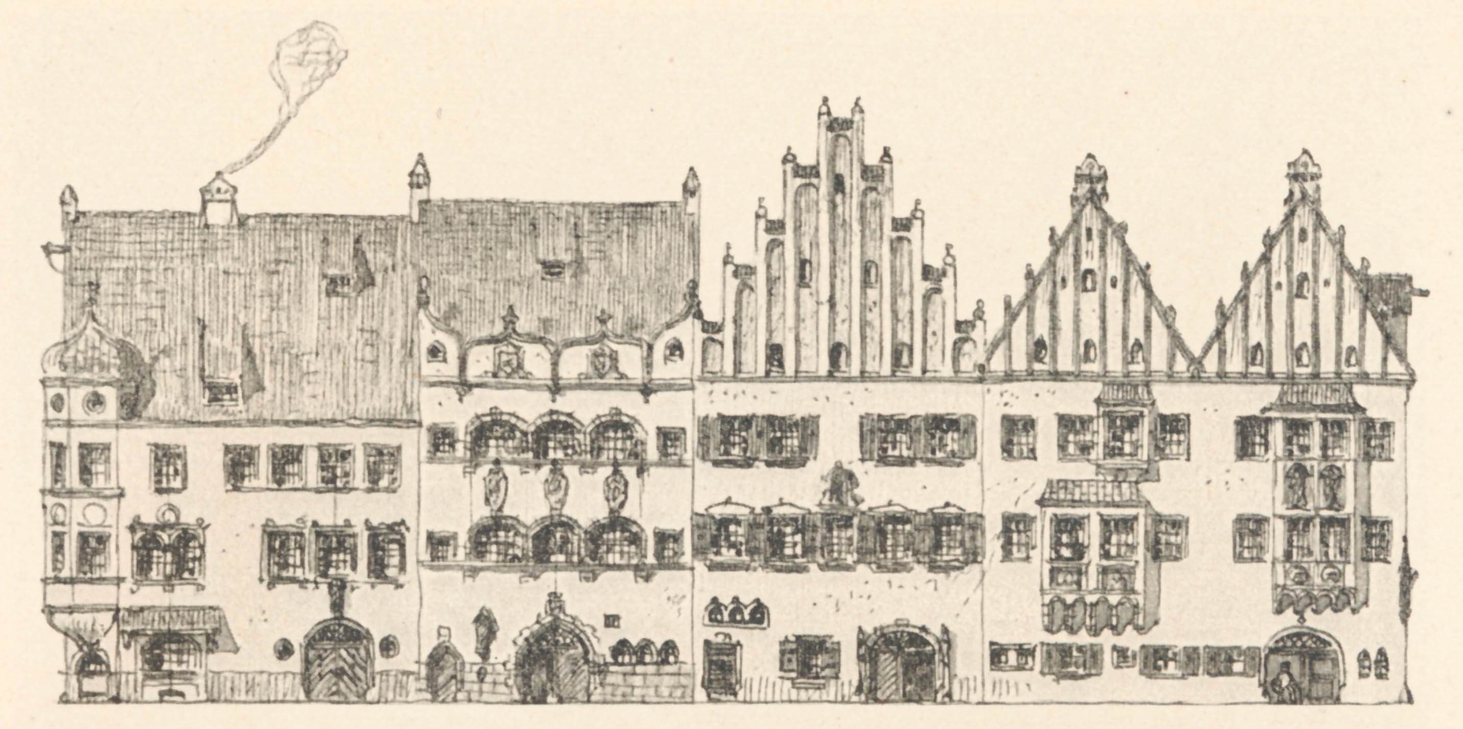Nordseite der Kaufingerstraße bei der heutigen Domfreiheit um1570