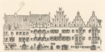 Steinlein Gustav – Nordseite der Kaufingerstraße bei der heutigen Domfreiheit um1570