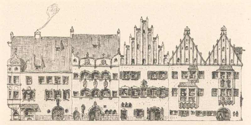 Nordseite der Kaufingerstraße bei der heutigen Domfreiheit um1570