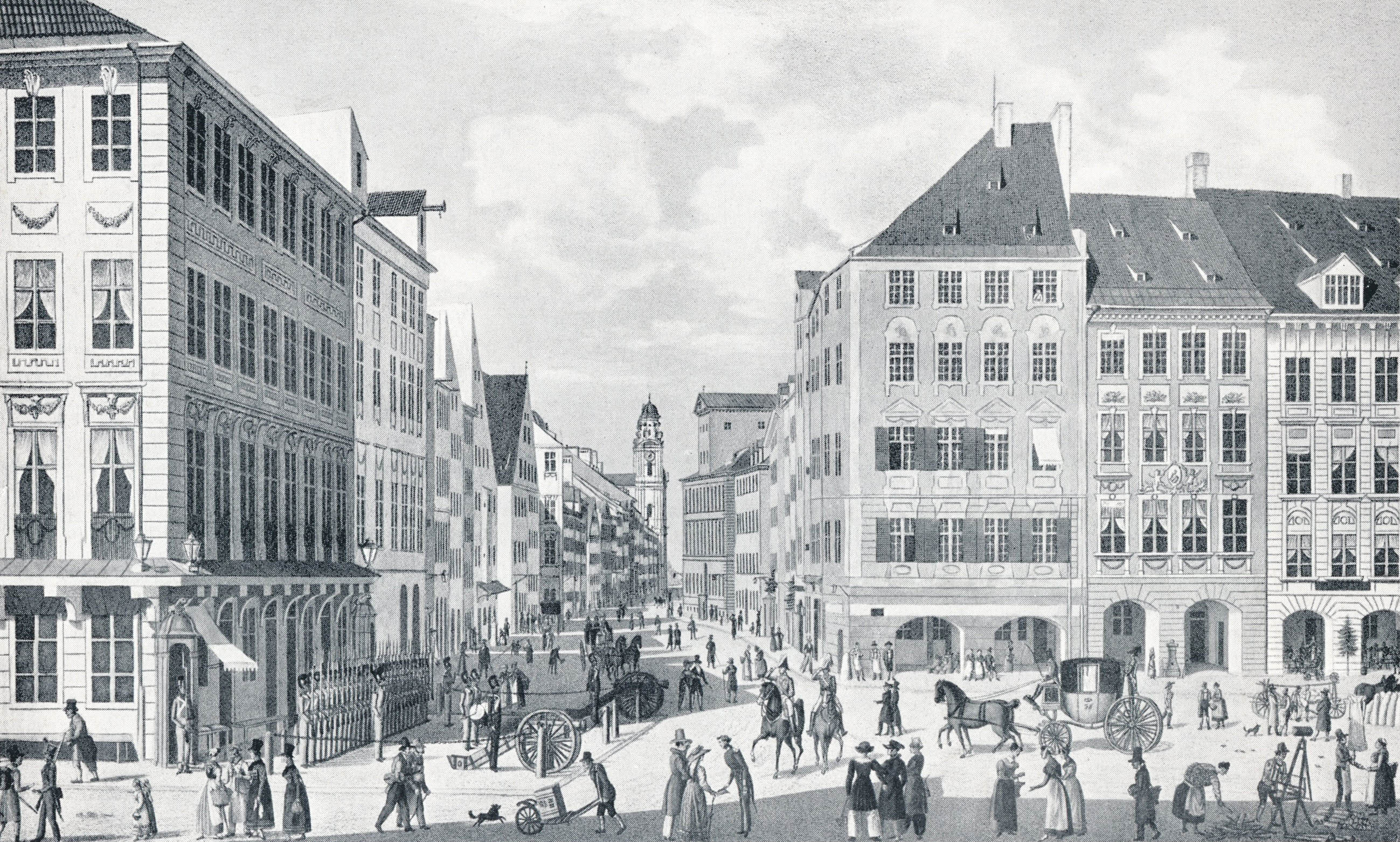 Die Wein- und Theatinerstraße in München 1825