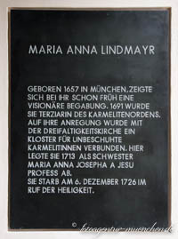 Gedenktafel  - Maria Anna Lindmayr – Foto aus München