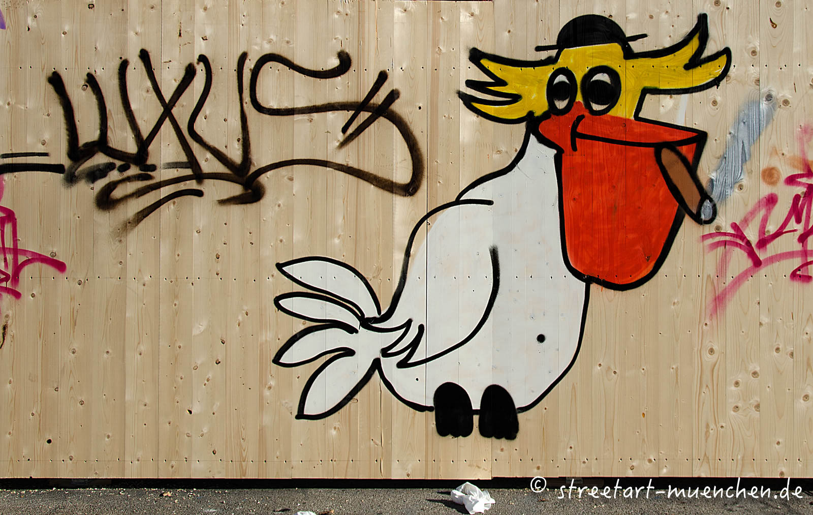 Pelikan an der Tumblinger Bretterwand