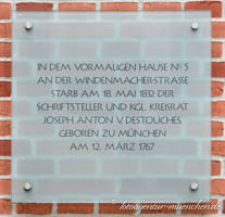 Gedenktafel - Joseph Anton von Destouches – Foto aus München