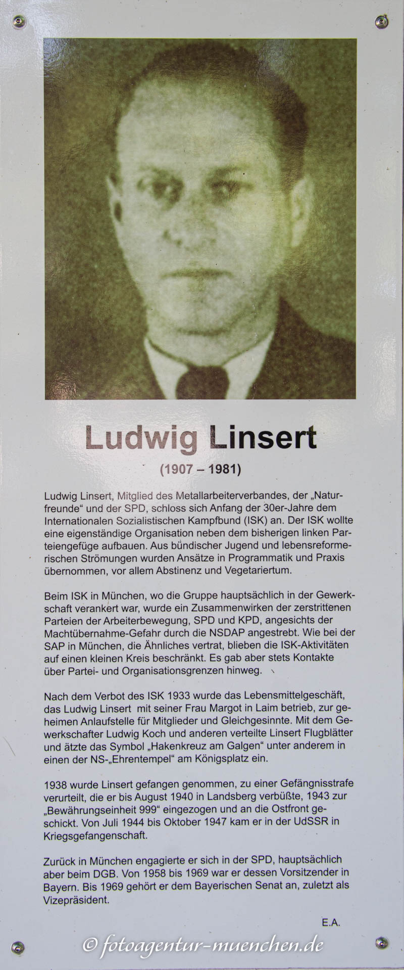 Gedenkstele für Ludwig Linsert – Denkmal/Kunstwerk in München