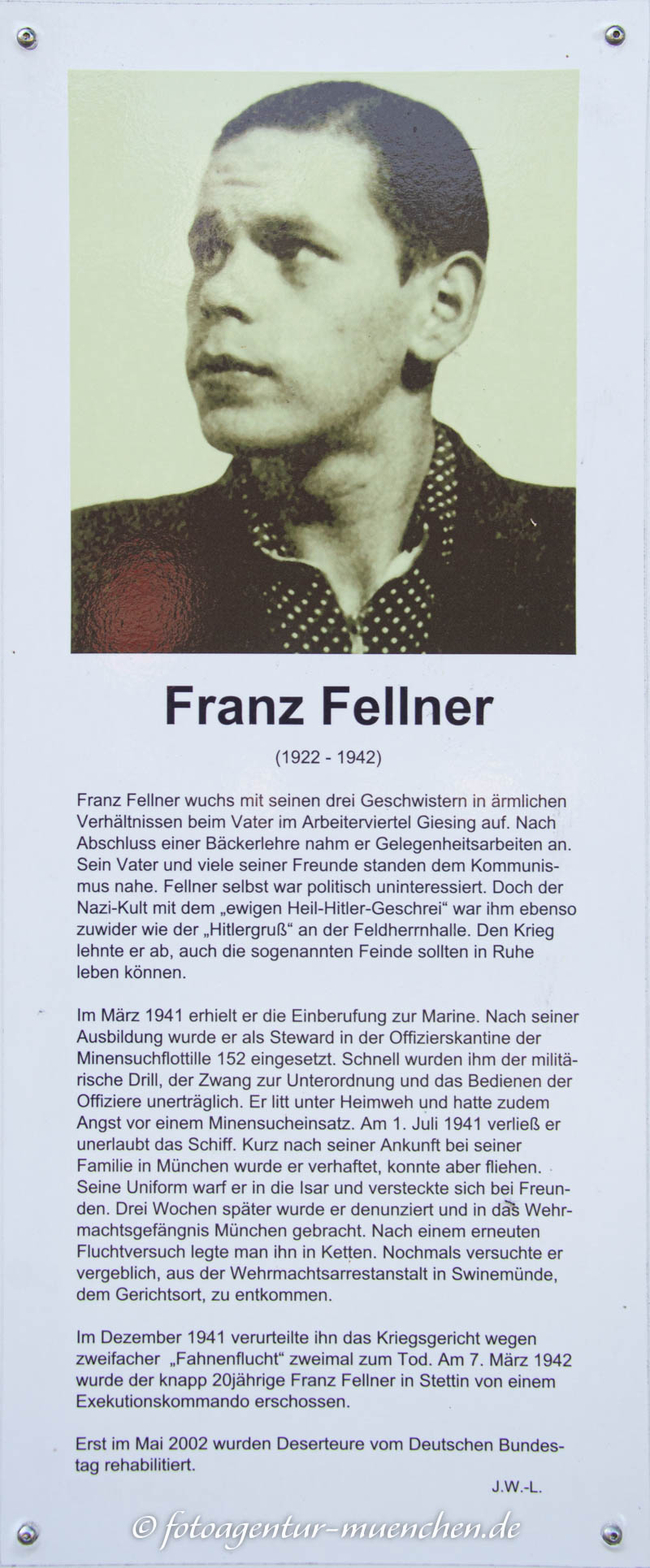 Gedenkstele für Franz Fellner – Denkmal/Kunstwerk in München