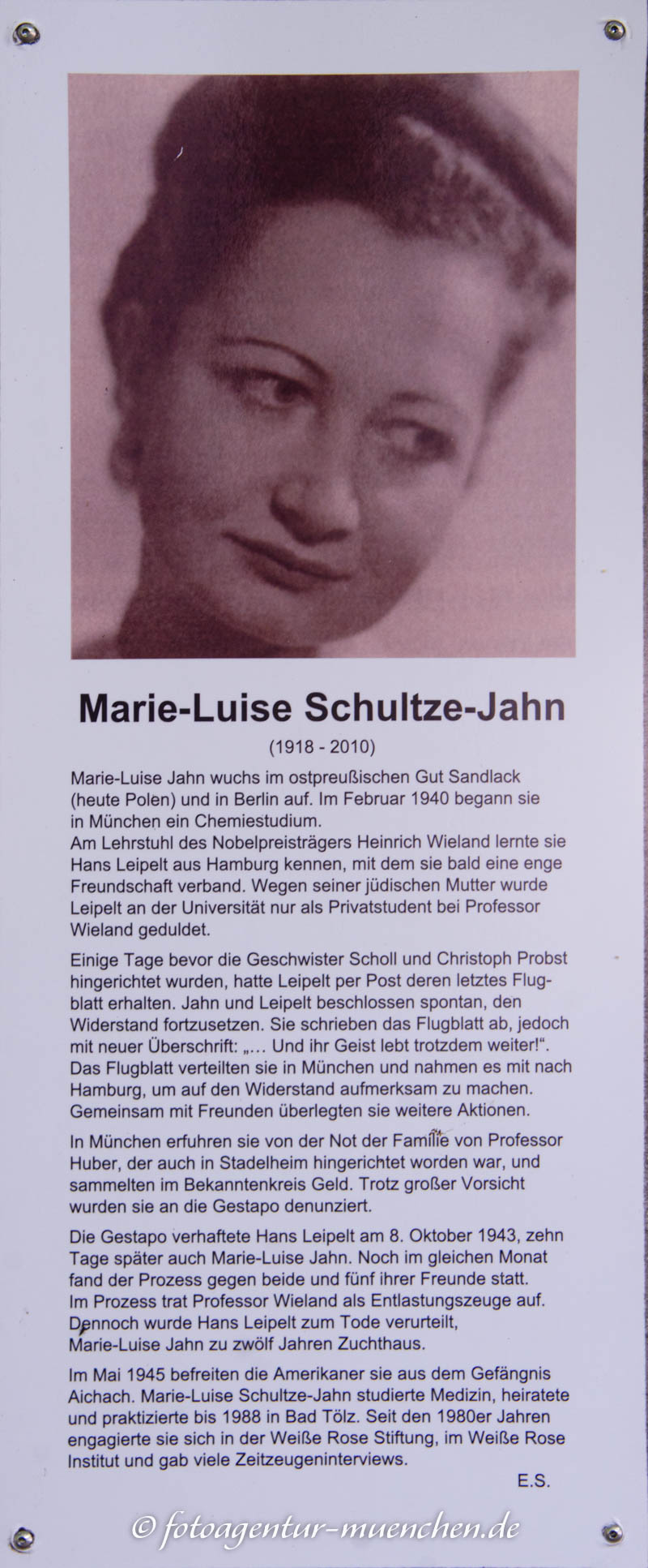 Gedenkstele für Marie-Luise Schultze-Jahn – Denkmal/Kunstwerk in München