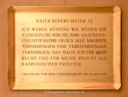Gedenktafel - Pater Rupert Mayer SJ – Foto aus München