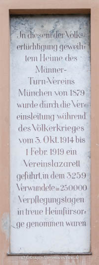 Gedenktafel Vereinslazarett 1914–1919 – Foto aus München