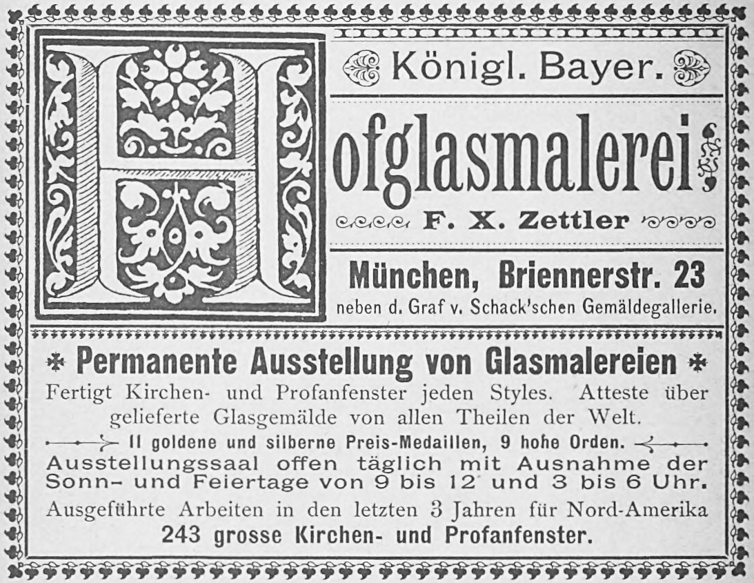 Königl. Bayer. Hofglasmalerei  F. X. Zettler