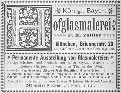 Königl. Bayer. Hofglasmalerei  F. X. Zettler