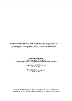 Kein Buchcover vorhanden: Die Bavaria Film 1919 bis 1945 von Friedmann David, Balme Christopher
