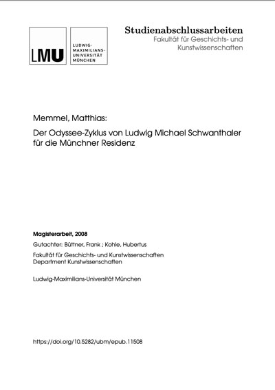Kein Buchcover vorhanden: Der Odyssee-Zyklus von Ludwig Michael Schwanthaler für die Münchner Residenz von Memmel Matthias